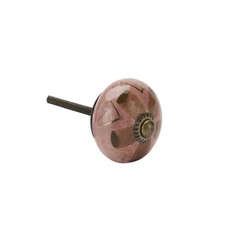 Madam Stoltz Handbeschilderde aardewerk deurknop Roze, bruin, goud, antiek messing