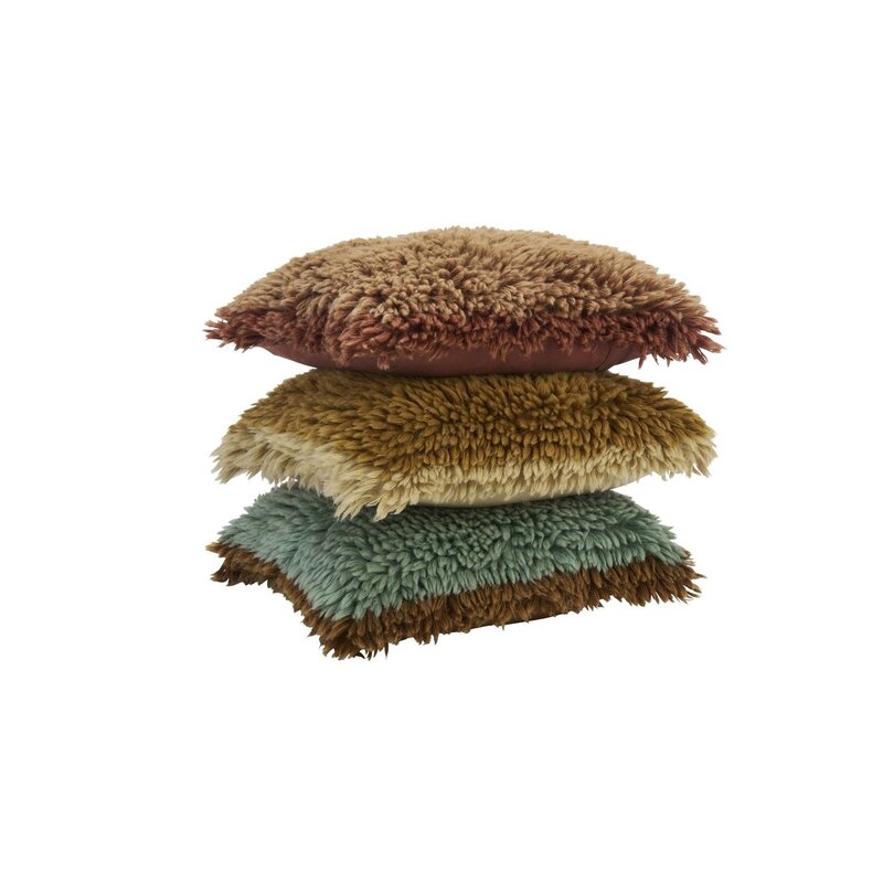 Madam Stoltz-collectie Wollen kussenhoes Turquoise, karamel