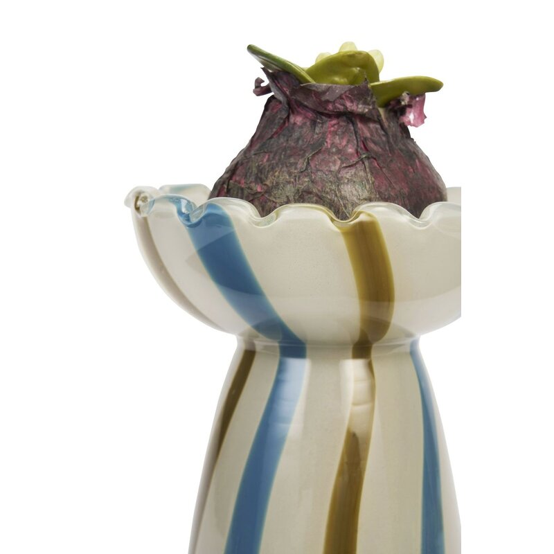 Madam Stoltz-collectie Glazen vaas met strepen Ecru, tapernade, blauw