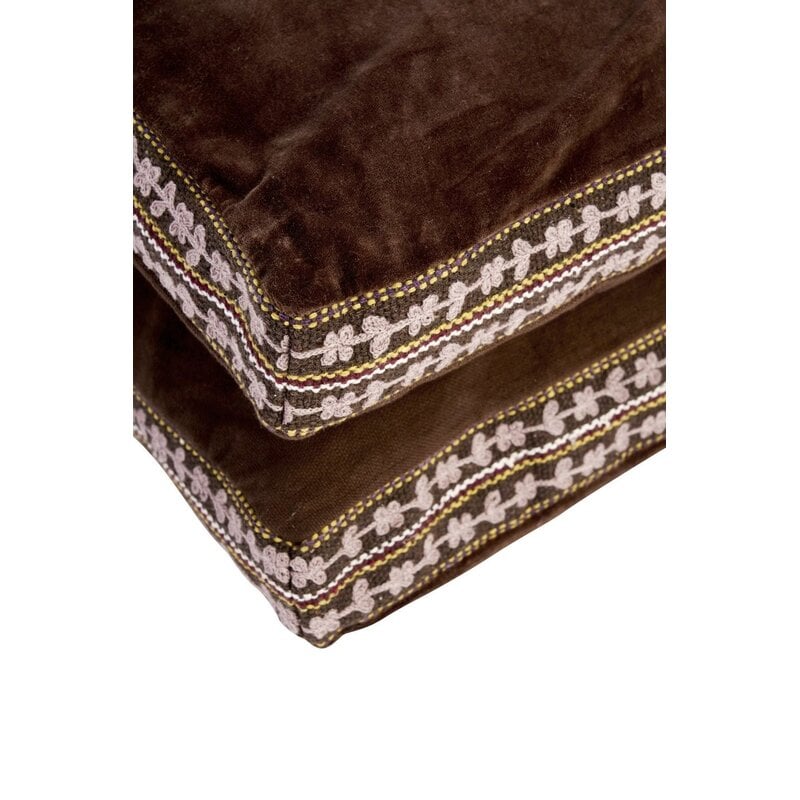 Madam Stoltz-collectie Velvet matras met borduurwerk Donkerbruin, lila, geel, wit
