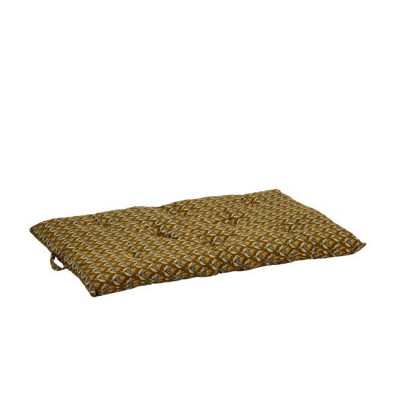 Madam Stoltz-collectie Katoenen matras met print Olijfgroen, mosterdgeel, gebroken wit, blauw