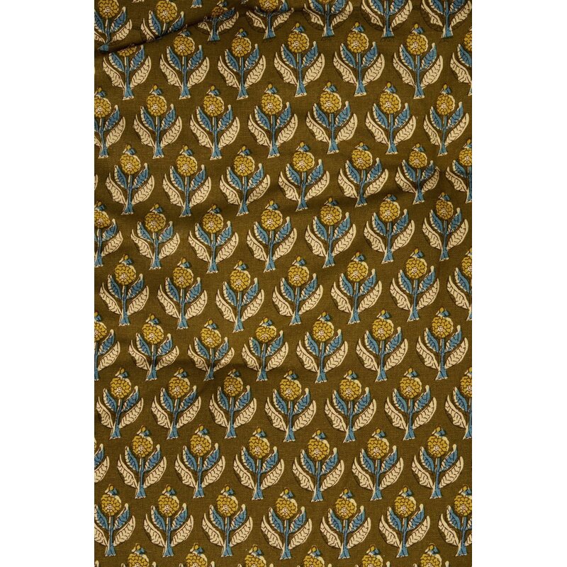Madam Stoltz-collectie Katoenen matras met print Olijfgroen, mosterdgeel, gebroken wit, blauw