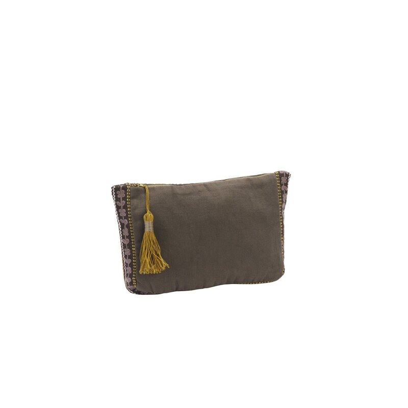 Madam Stoltz-collectie Katoenen etui met borduurwerk lila taupe paars Lila, taupe, paars