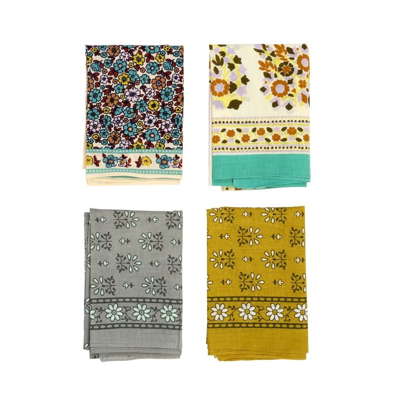Madam Stoltz-collectie Geprinte katoenen sjaal Turquoise, grijs, olijf, multicolor