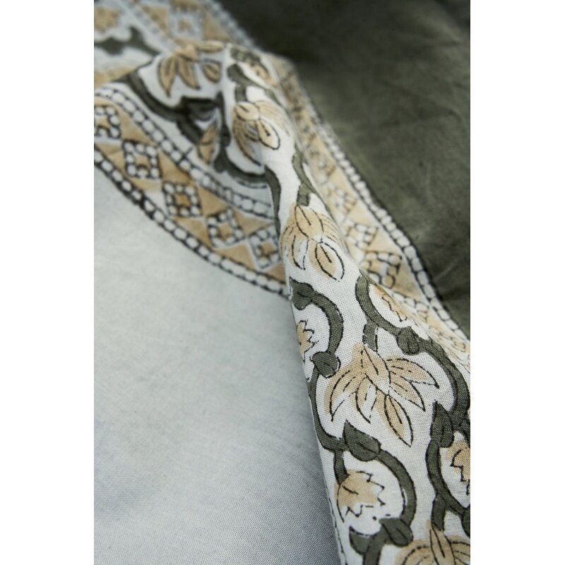Madam Stoltz-collectie Blockprint katoenen tafelkleed Lichtgroen, beige, kaki