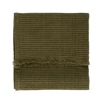 Madam Stoltz Wafelhanddoek met franjes Donkergroen