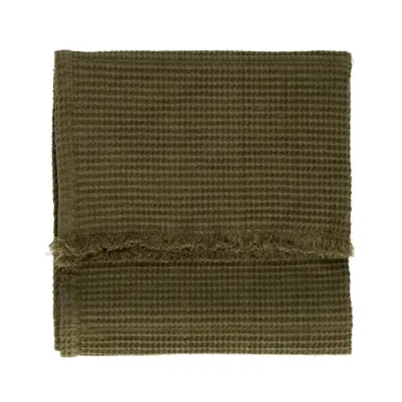 Madam Stoltz-collectie Wafelhanddoek met franjes Donkergroen