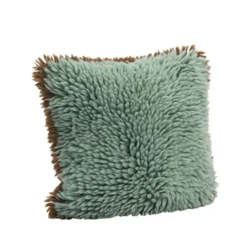 Madam Stoltz-collectie Wollen kussenhoes Turquoise, karamel