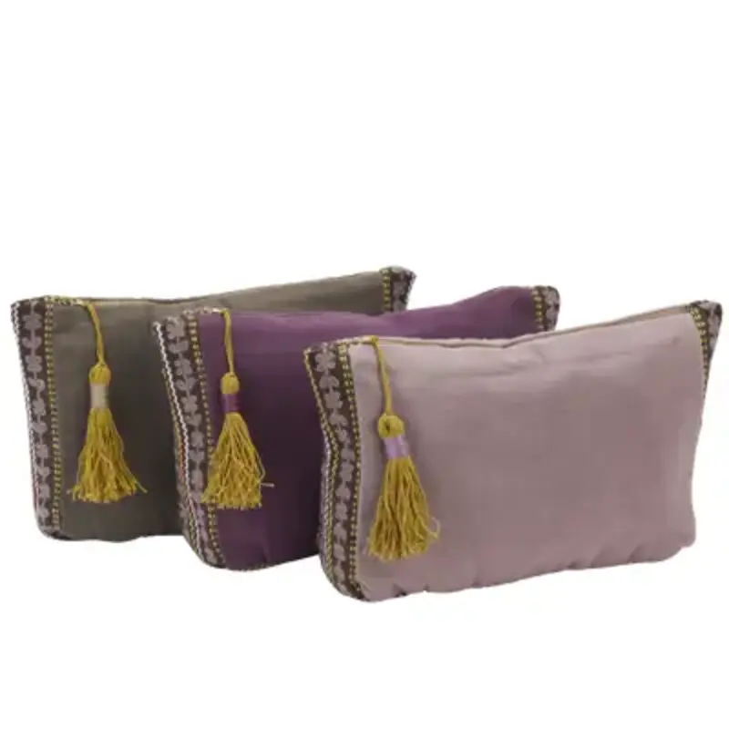 Madam Stoltz-collectie Katoenen etui met borduurwerk lila taupe paars Lila, taupe, paars