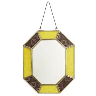 Madam Stoltz Hangende mozaïek spiegel amber bruin Amber, bruin, aged brass