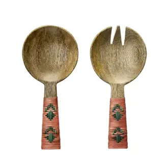 Madam Stoltz Houten saladeset met bamboe Naturel, oranje, groen