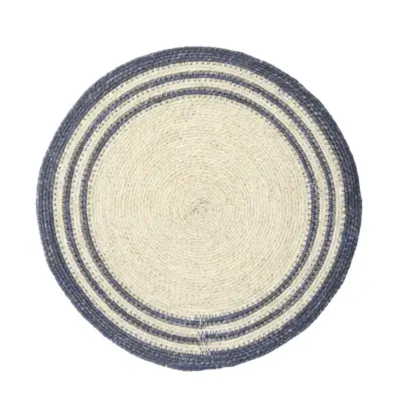 Madam Stoltz-collectie Ronde zeegras placemat Blauw, wit