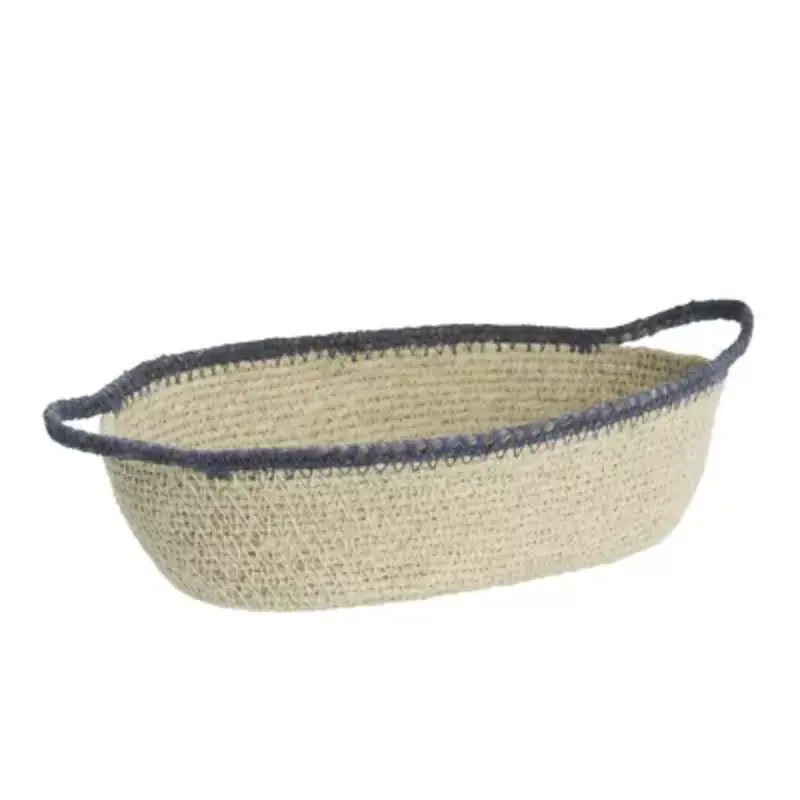 Madam Stoltz-collectie Ovale zeegras mand Blauw, wit