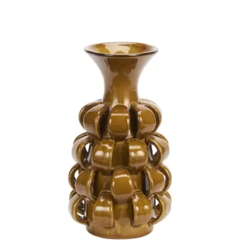 Madam Stoltz-collectie Aardewerk vaas Warm geel Ø 13 cm