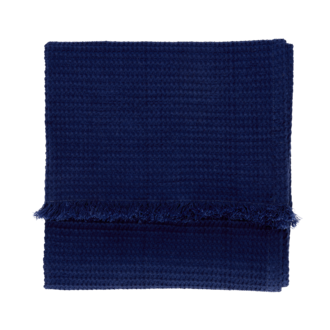 Madam Stoltz Wafelhanddoek met franjes Donkerblauw