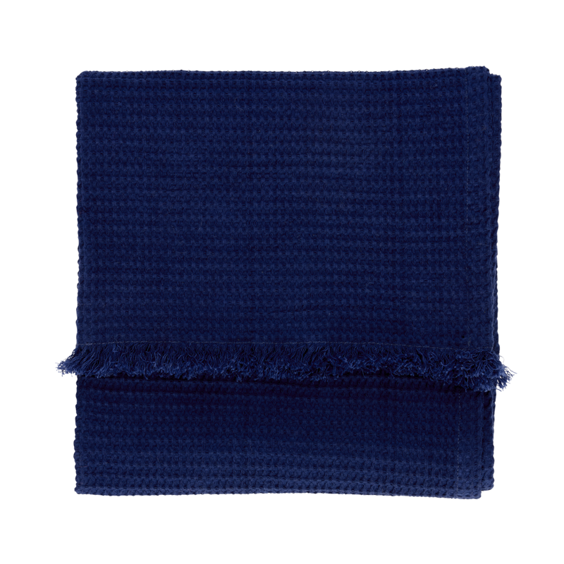 Madam Stoltz-collectie Wafelhanddoek met franjes Donkerblauw