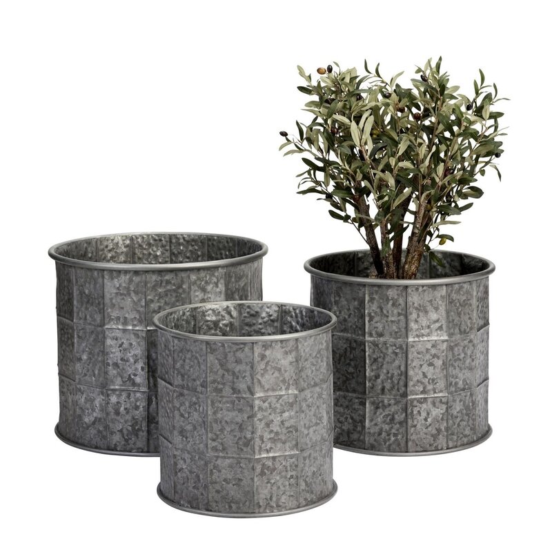 Madam Stoltz-collectie Gegalvaniseerde ijzeren plantenbakken set van 3 Naturel ijzer