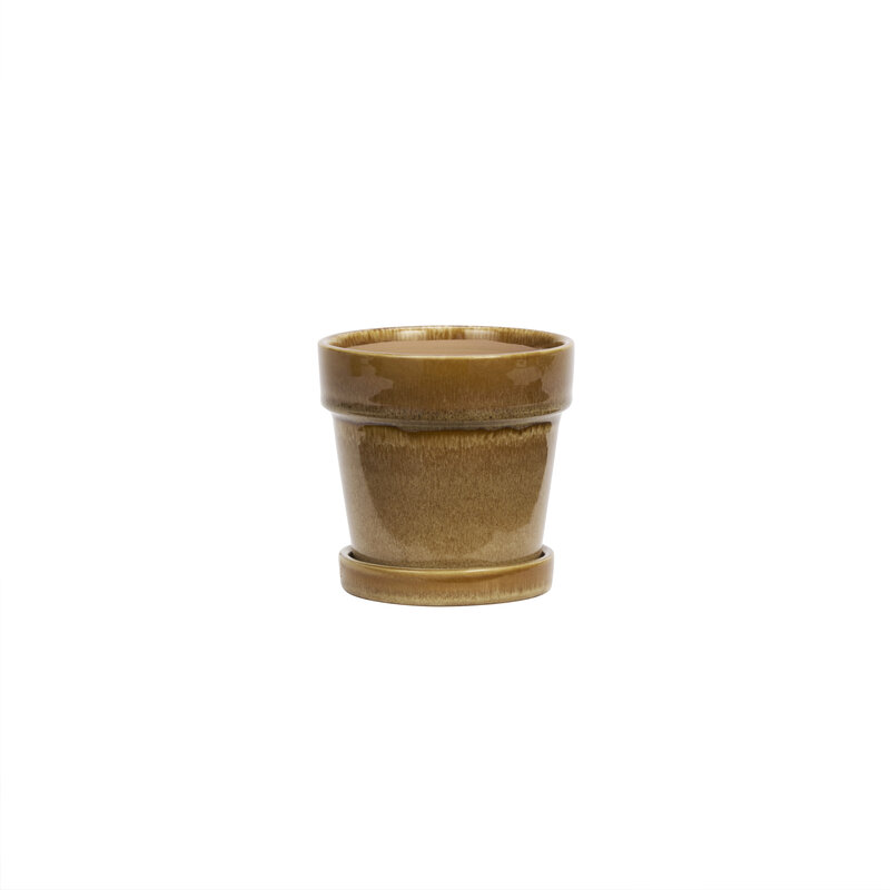 Madam Stoltz-collectie Bloempot met schotel Mosterd Ø 13 cm