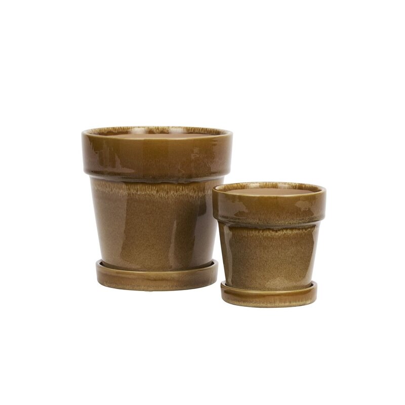 Madam Stoltz-collectie Bloempot met schotel Mosterd Ø 13 cm