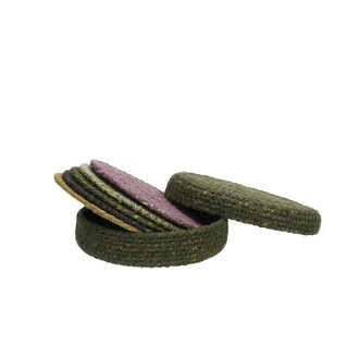 Madam Stoltz Zeegras onderzetters in doos Groen, salie, houtskool, lila, naturel