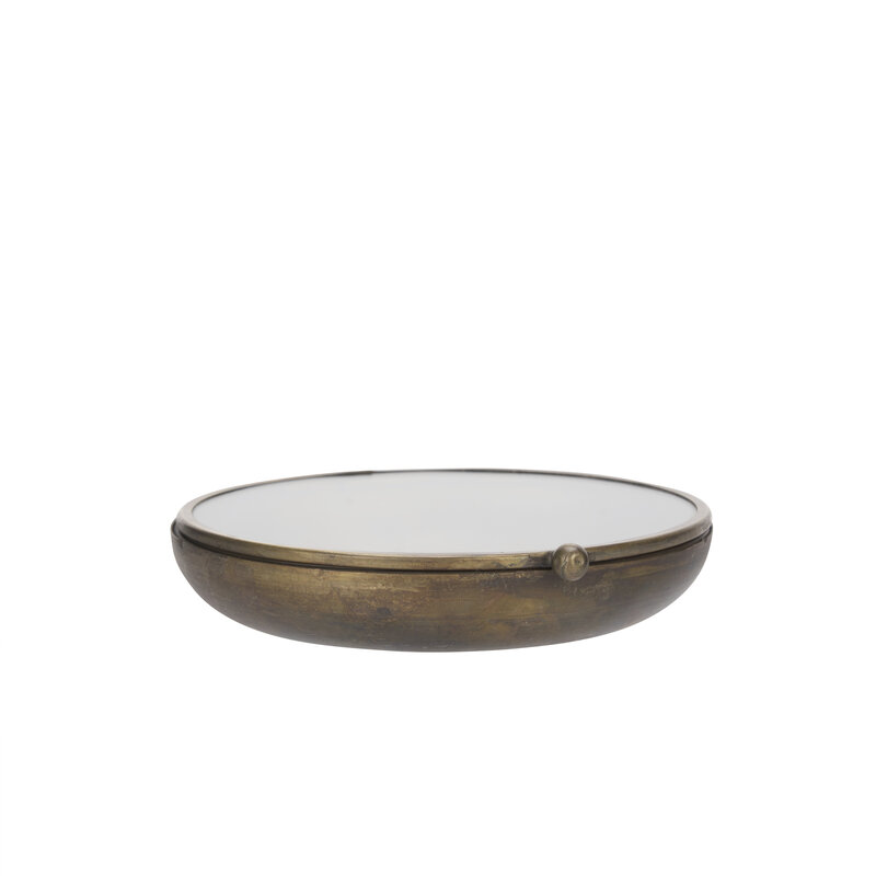 Madam Stoltz-collectie Ronde glazen doos Helder, aged brass