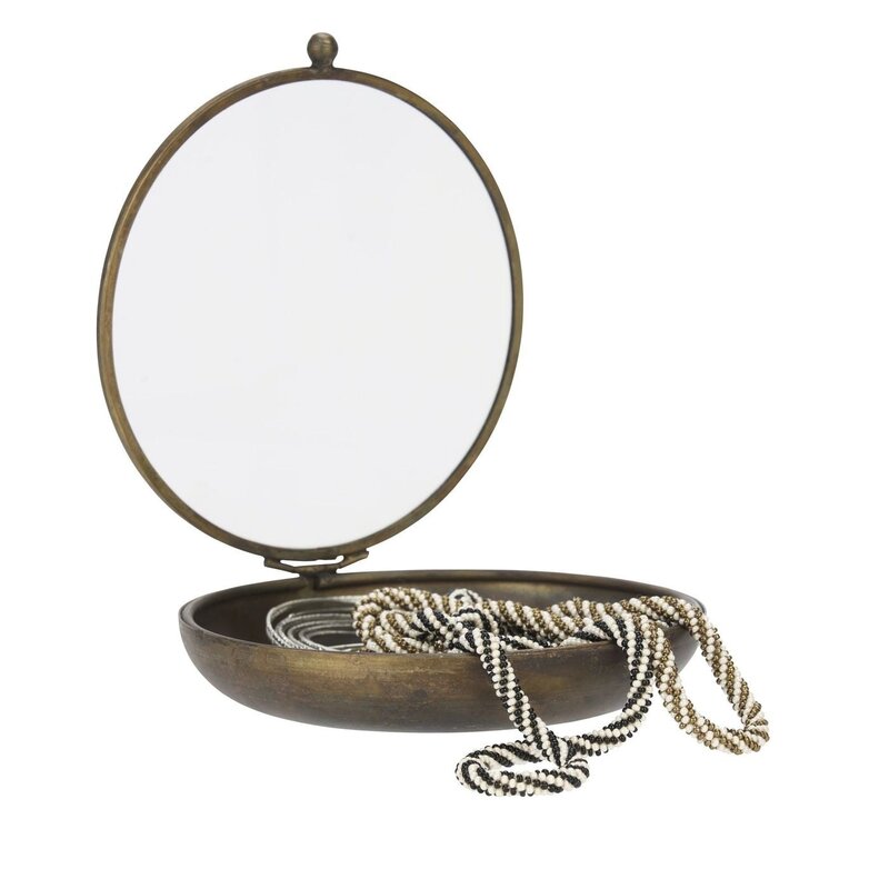 Madam Stoltz-collectie Ronde glazen doos Helder, aged brass