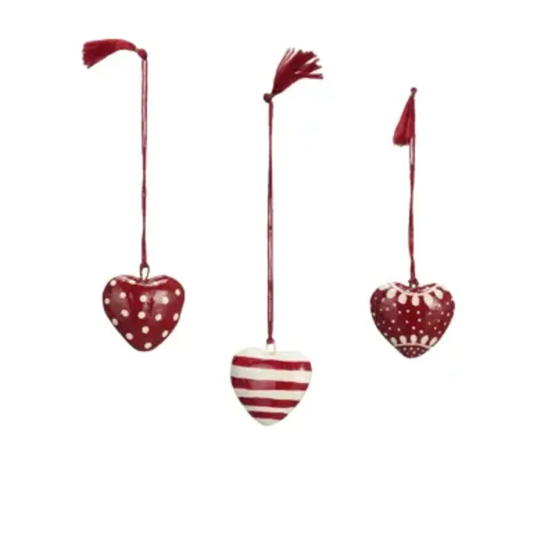 Madam Stoltz-collectie Handgemaakte papier-maché harten Rood, gebroken wit