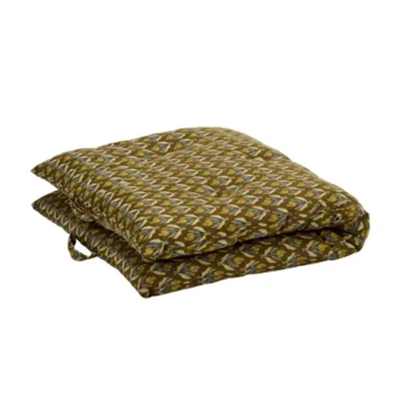 Madam Stoltz-collectie Katoenen matras met print Olijfgroen, mosterdgeel, gebroken wit, blauw