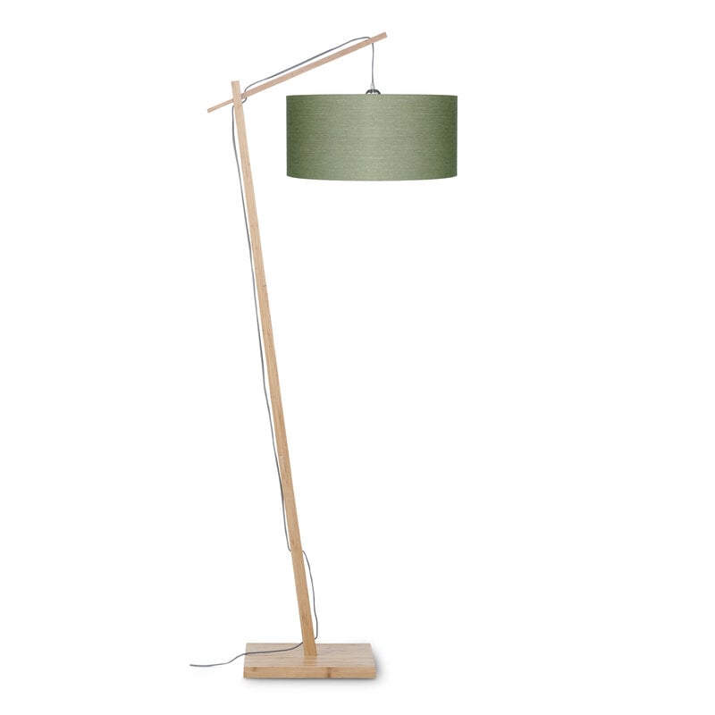 Good&Mojo-collectie Vloerlamp Andes bamboe met linnen kap bosgroen