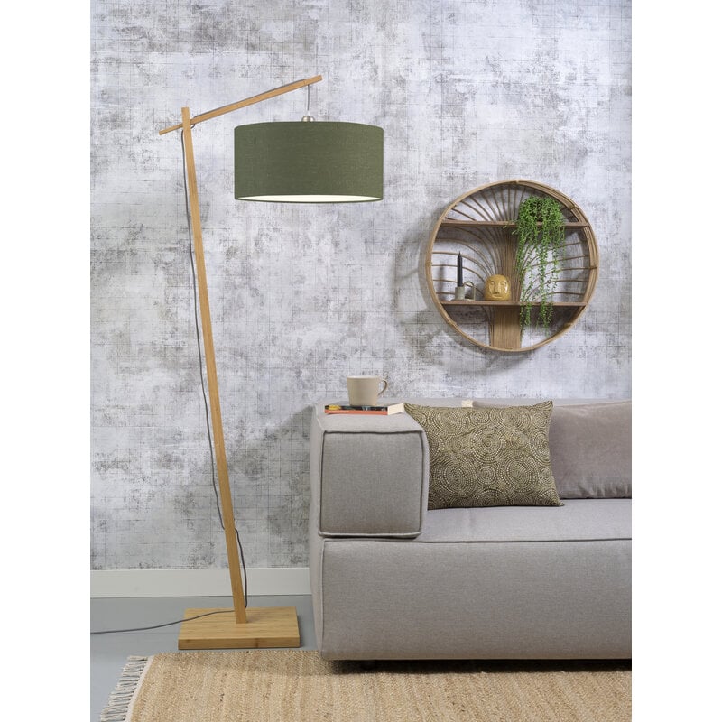 Good&Mojo-collectie Vloerlamp Andes bamboe met linnen kap bosgroen