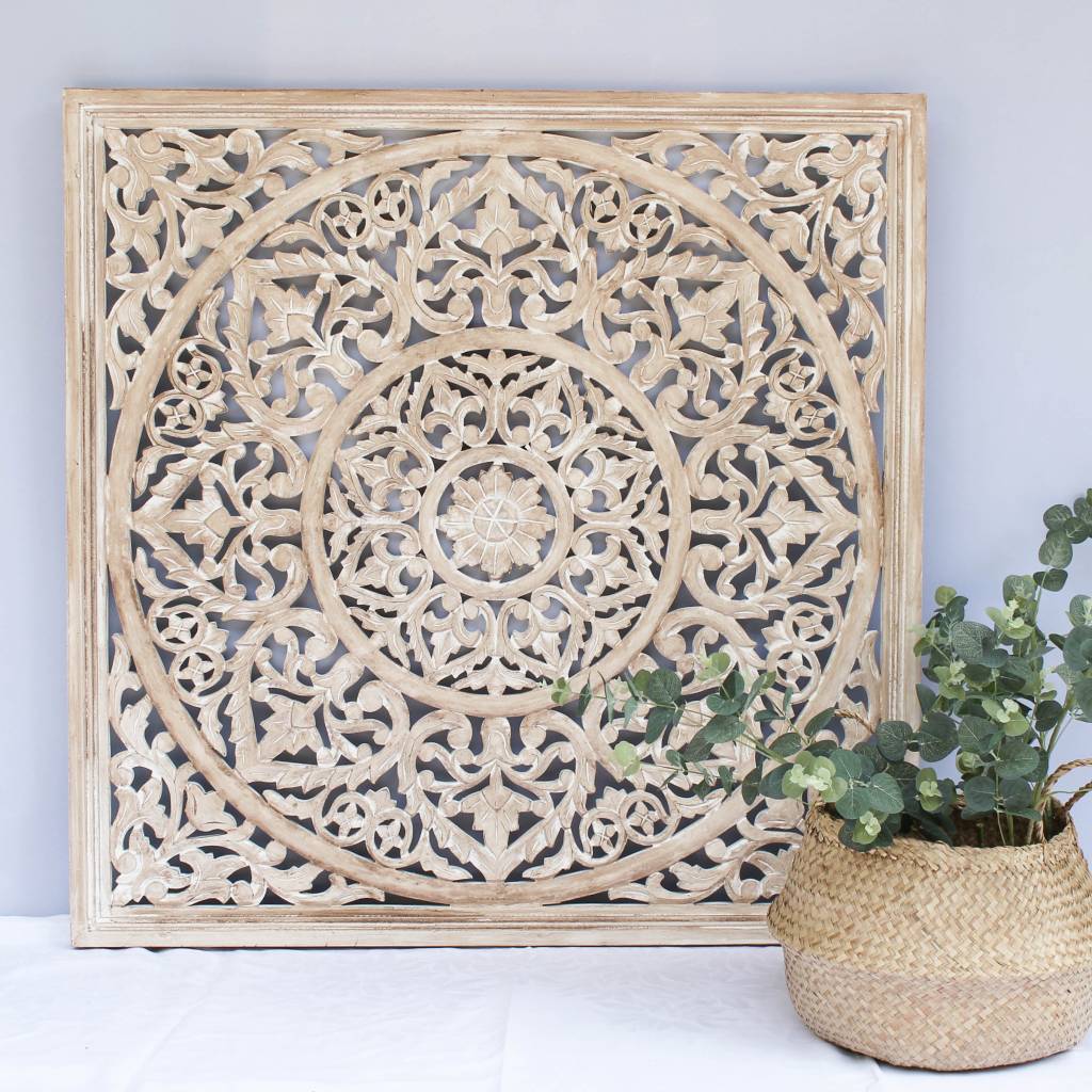 Simply Pure Handcarved wall decoration BLOSSOM whitewash