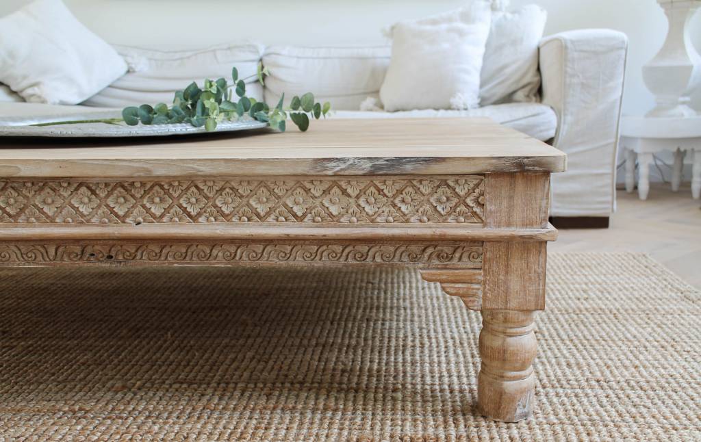 simply pure Teak coffee table with hand carved accents ( custom made)