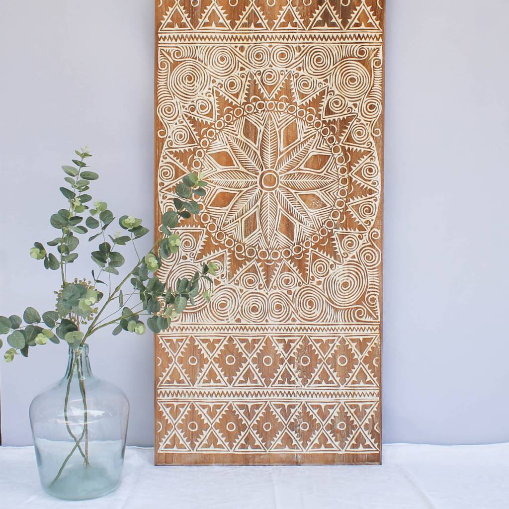 simply pure Hand carved wall panel NEW TIMOR, long version ( 150x60cm), colour: natural white