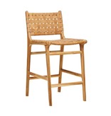 simply pure Handcrafted bar chair MARLO ( Teak & leather, colour: tan)