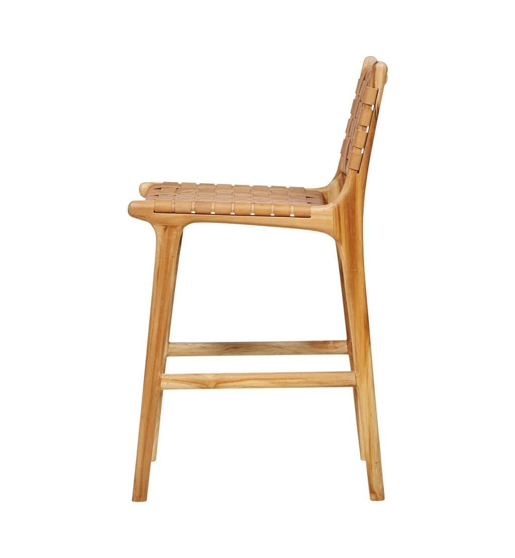 simply pure Handcrafted bar chair MARLO ( Teak & leather, colour: tan)