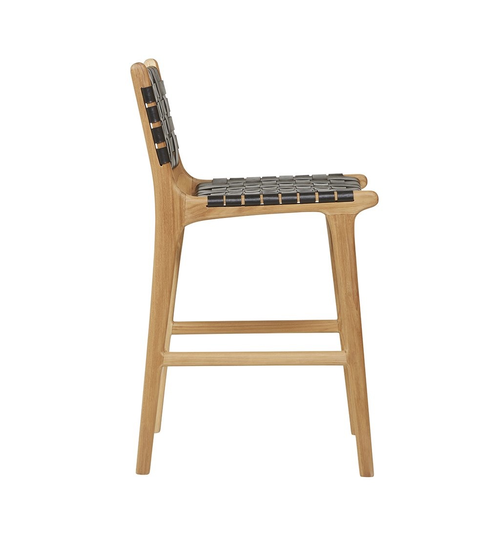 simply pure Handcrafted bar chair MARLO ( Teak & leather, colour: black)
