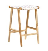 simply pure Handcrafted bar stool MARLO ( Teak & leather, colour: white)