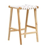 simply pure Handgefertigter Barhocker MARLO ( Teak & Leder, Farbe: weiss)