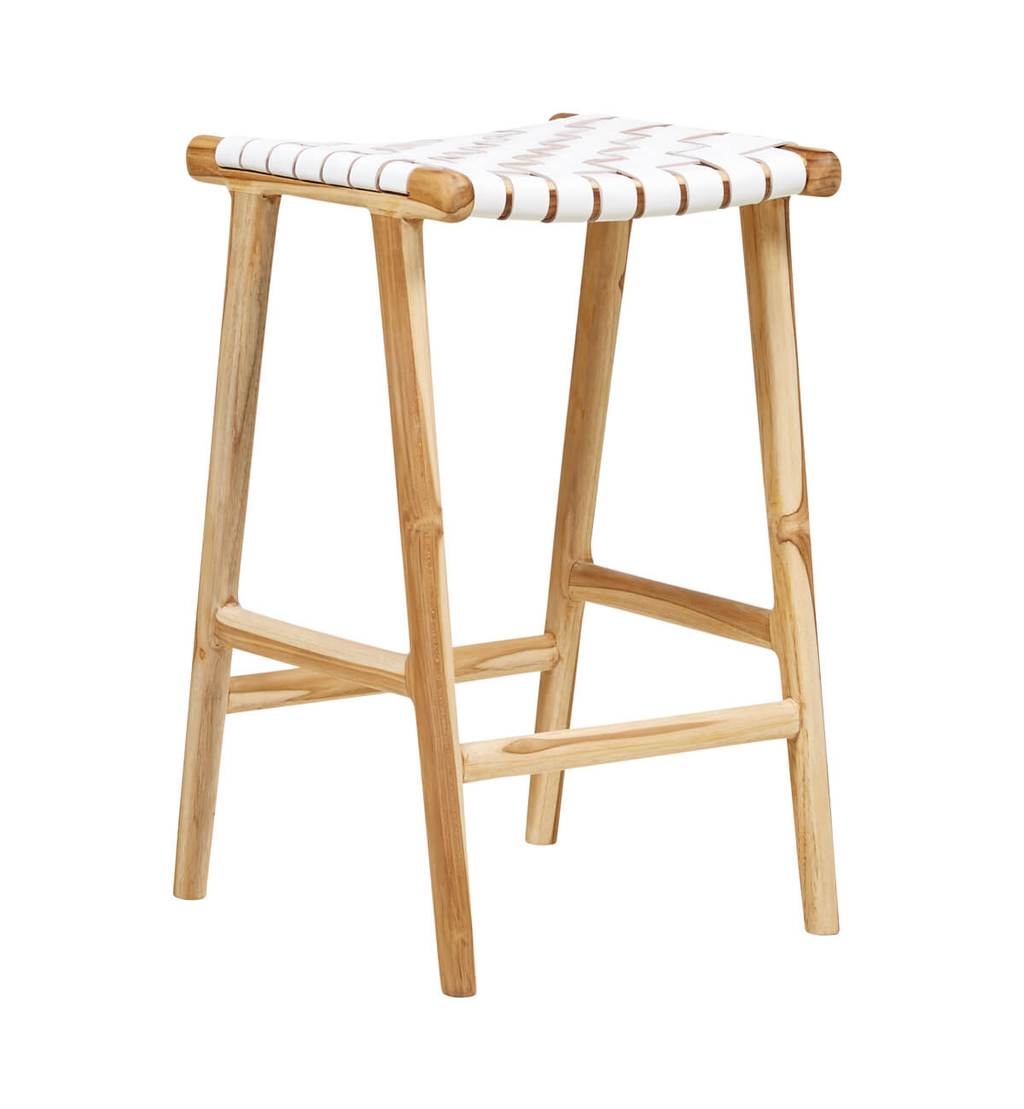 simply pure Handcrafted bar stool MARLO ( Teak & leather, colour: white)