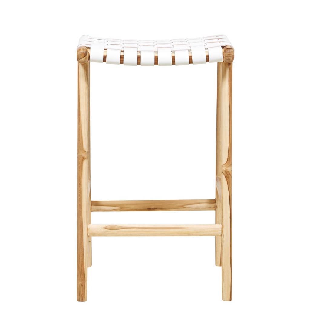 simply pure Handgefertigter Barhocker MARLO ( Teak & Leder, Farbe: weiss)