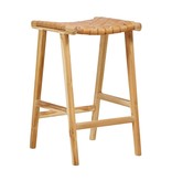 simply pure Handcrafted bar stool MARLO ( Teak & leather, colour: Tan)