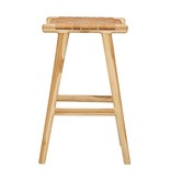 simply pure Handcrafted bar stool MARLO ( Teak & leather, colour: Tan)