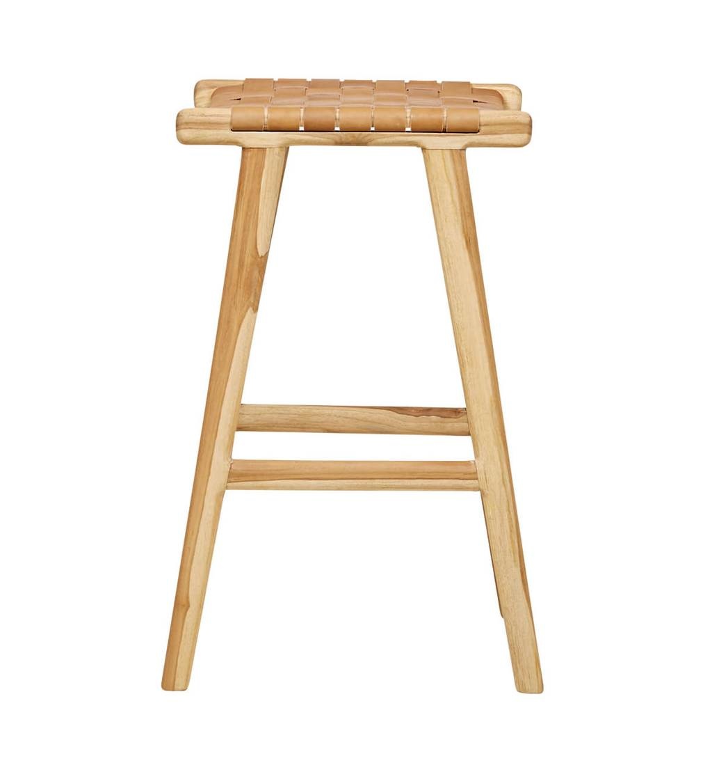 simply pure Handgefertigter Barhocker MARLO ( Teak & Leder, Farbe: Tan)