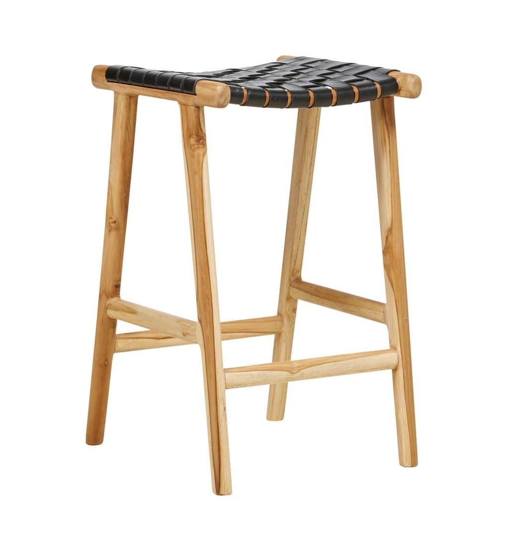 simply pure Handgefertigter Barhocker MARLO ( Teak & Leder, Farbe: schwarz)