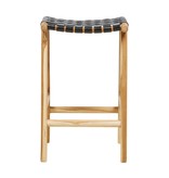 simply pure Handgefertigter Barhocker MARLO ( Teak & Leder, Farbe: schwarz)