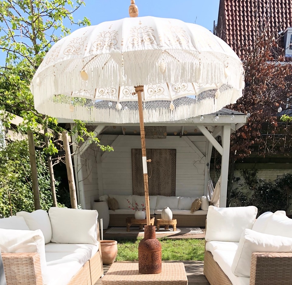 simply pure Handcrafted luxury Bali Boho umbrella ( dia: 2meter) Design MACRAME cream