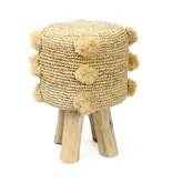 Bazar Bizar De Raffia Pom Pom Stoel - Naturel