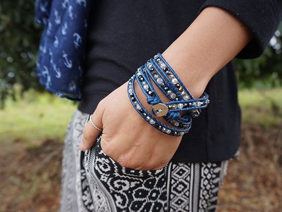 simply pure Wrap bracelet CRYSTAL MIX Colour: Dark Blue