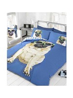 Doghouse Designs Pug Hond Blauw Dekbedovertrek Tweepersoon