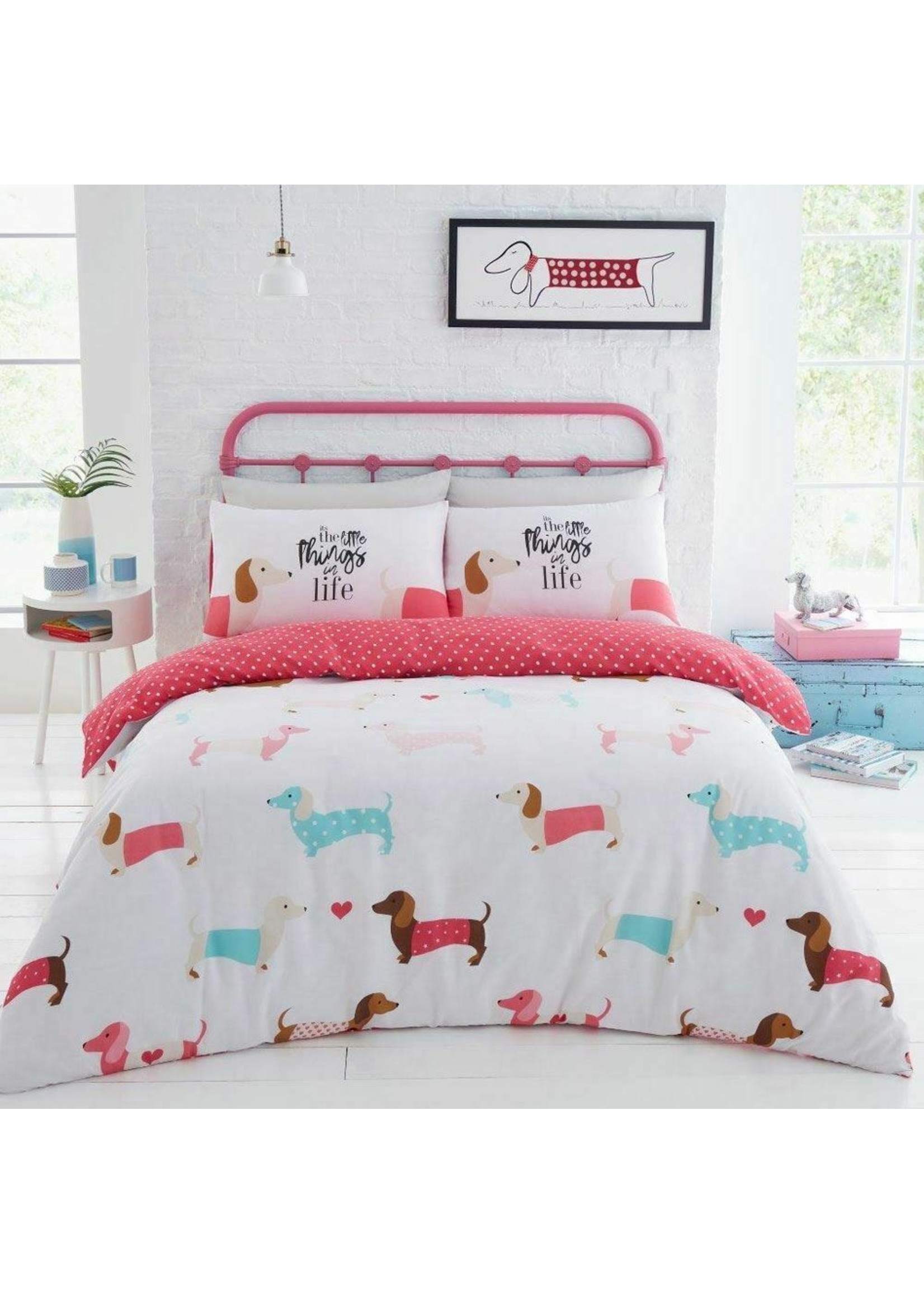 Sausage Dog Duvet Cover Set Pink